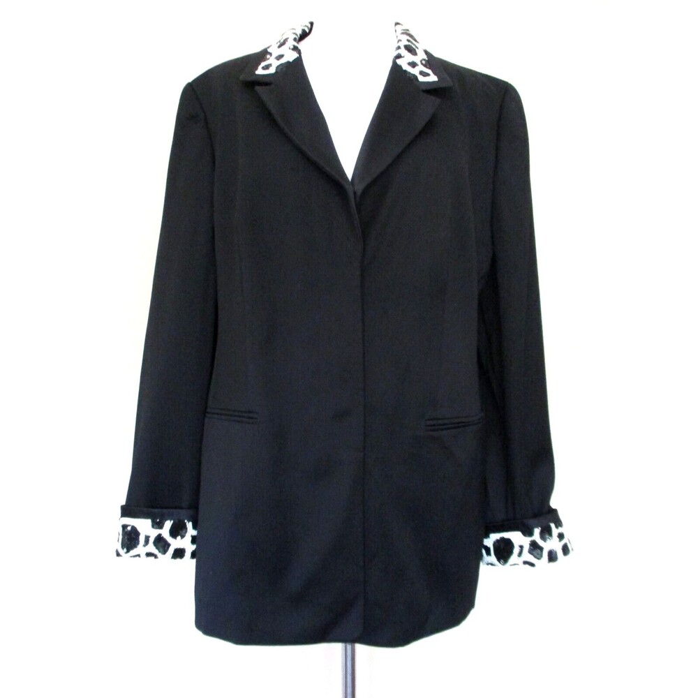 Vintage Louis Feraud Tuxedo Jacket Blazer Size 16 Women Black Wool Sequin Trim